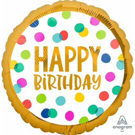 Happy Birthday Dots 18" Round Foil Balloon: Colorful Celebration Accent! (5/Pk)