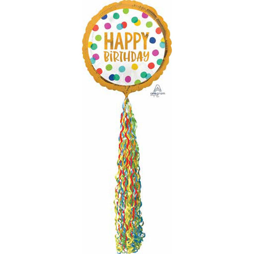 Happy Birthday Dots Pom Pom Airwalkers Foil Balloons (3/Pk)