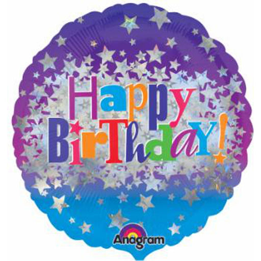 Happy Birthday Bright Stars 18" Round Holographic Balloon (5/Pk)