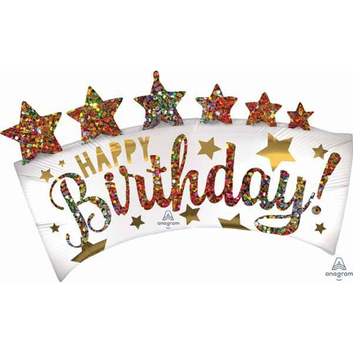 Hbd Glitter Birthday Banner - 34" Shape Sl P35 Pkg