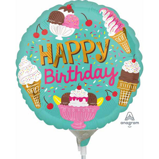 Ice Cream Party Birthday Mylar Balloon - 9 Inch Round