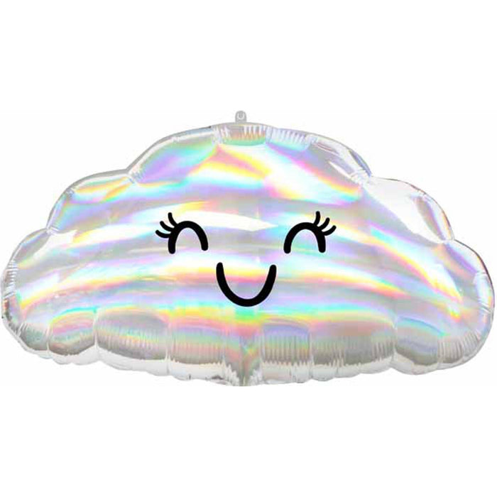 "Iridescent Cloud Balloon Bundle: 18" Holo Shape With 60 Silver Latex Balloons"