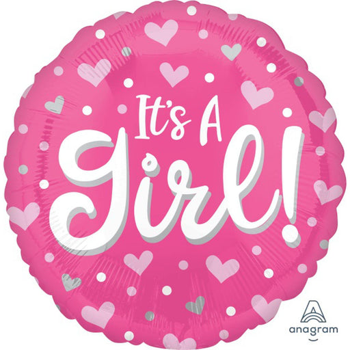 It's A Girl Hearts and Dots 18" Round Foil Balloon (5/Pk)