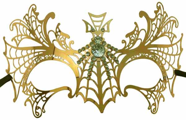 Rose Gold Metal Spider Masquerade Mask with Clear Gems