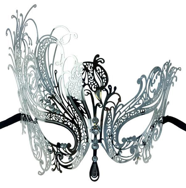 Silver Metal Venetian Mask with Decorative Stones