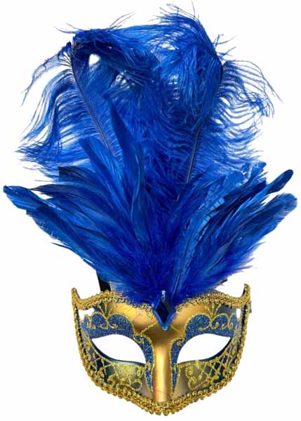 Blue and Gold Venetian Feather Mask
