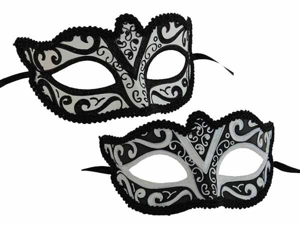Black & White Venetian Style Masquerade Mask, Assorted Designs