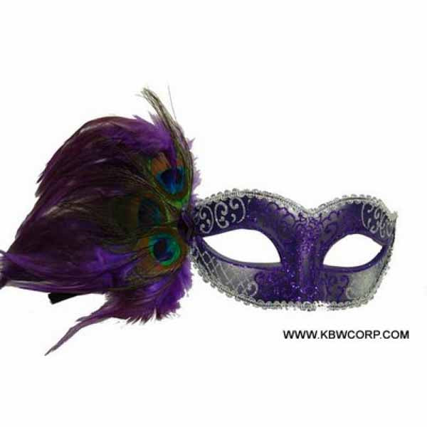 Purple Peacock Feather Masquerade Mask