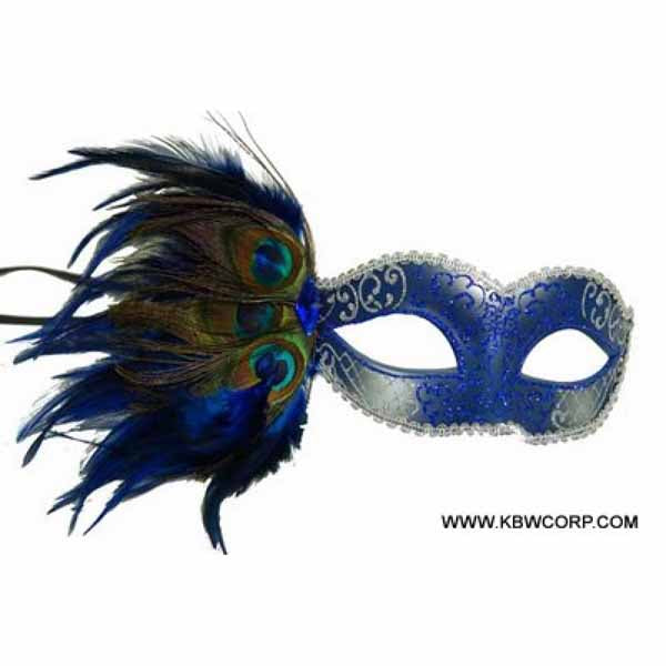 Blue Peacock Feather Masquerade Mask
