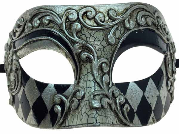 Men's Silver Venetian Plastic Masquerade Mask