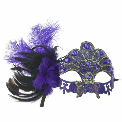 Purple Gem Feather Masquerade Mask