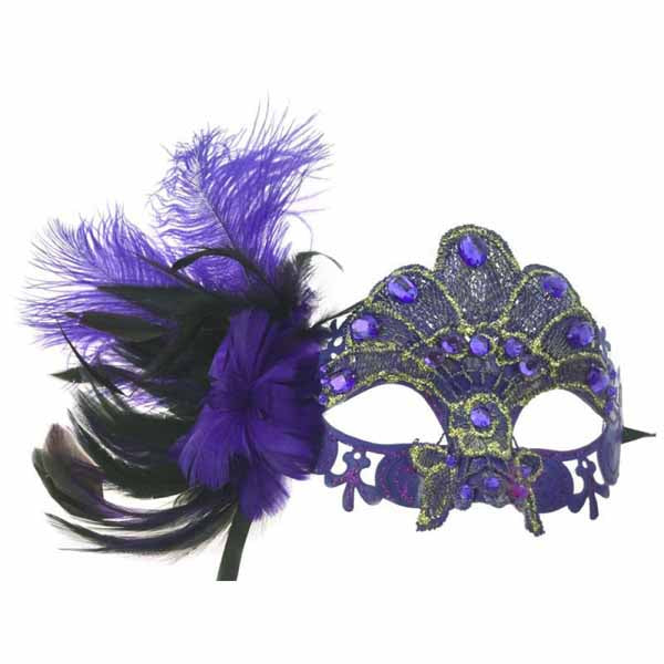 Purple Gem Feather Masquerade Mask