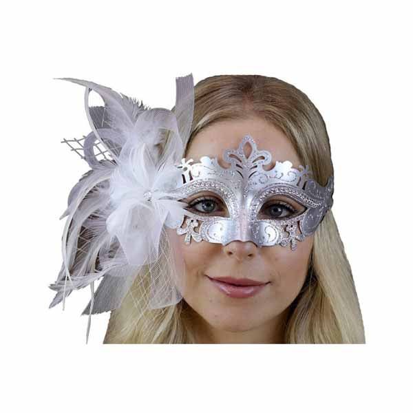 Silver Feather Masquerade Mask