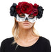 DAY OF DEAD HALF MASK W/BK-RD FLOWERS