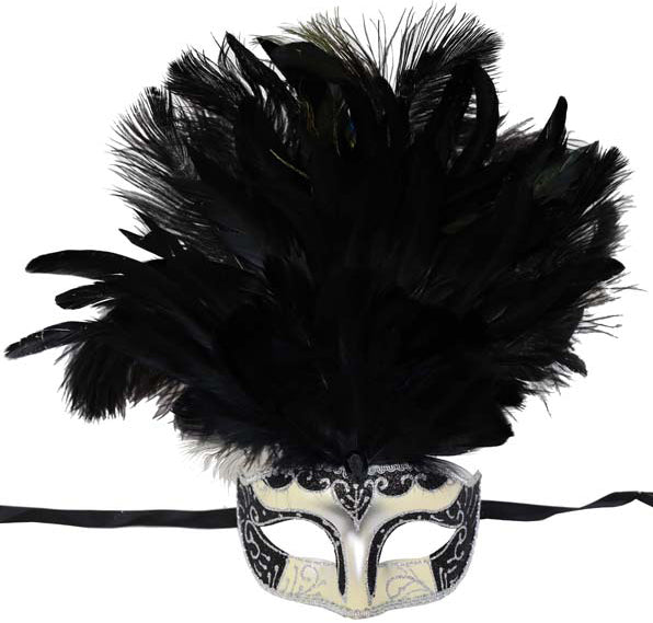 Black Masquerade Mask with Black Flowers