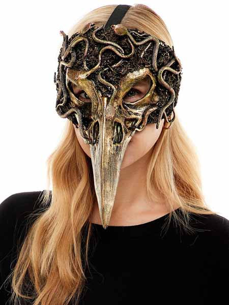 Green Woodland Long Beak Costume Mask