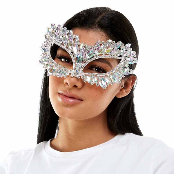 Silver Rhinestone Masquerade Half Mask