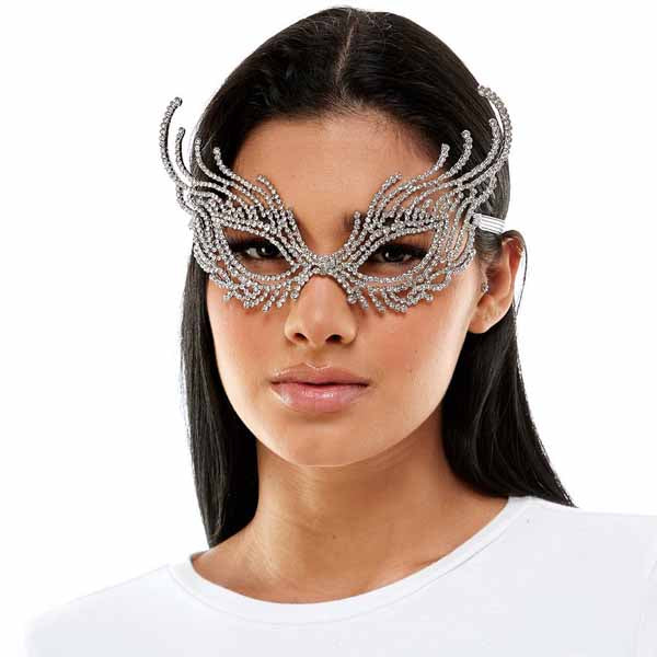 Rhinestone Rainbow Silver Half Mask