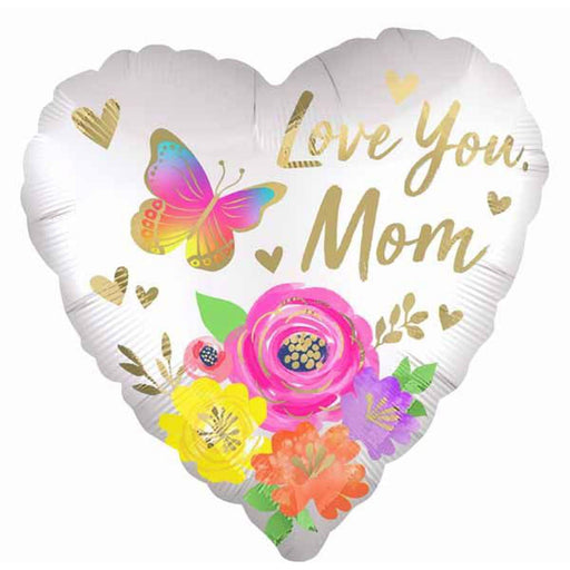 Love You Mom Satin Floral 18" Foil Balloons (5/Pk)