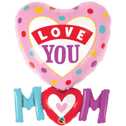 "Love You Mom" Heart Balloon With Dots Design (33")