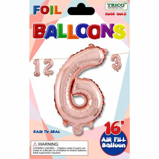 16-Inch Rose Gold Number 6 Foil Balloon