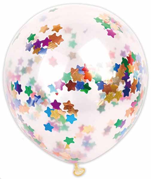 12-Inch Tricolor Star Confetti Latex Balloons, 6-Pack