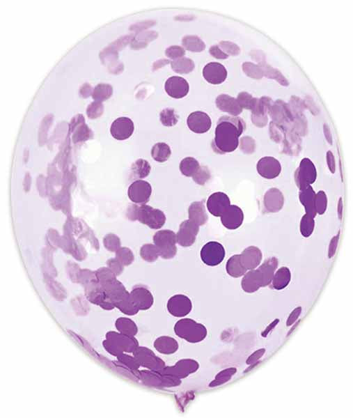 12-Inch Purple Confetti Print Latex Balloons, 4 Pack