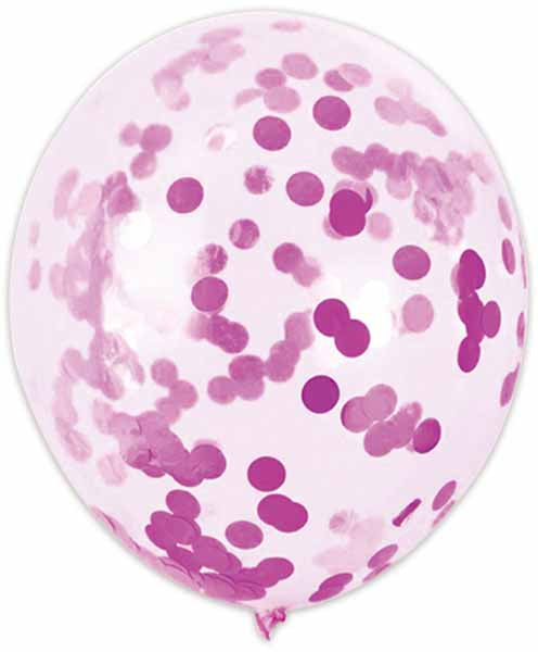 12-Inch Fuchsia Confetti Print Latex Balloons, 6-Pack