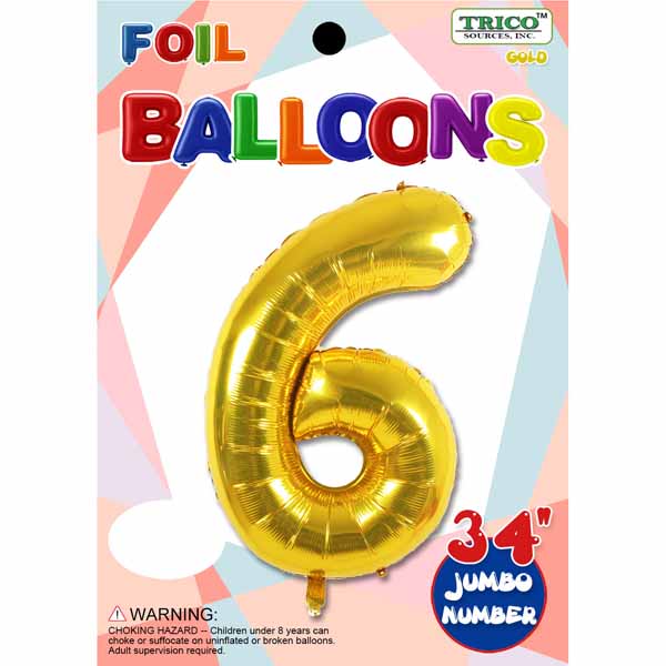 34-Inch Gold Number 6 Foil Balloon