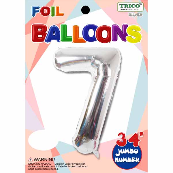 34" Silver Number 7 Foil Balloon