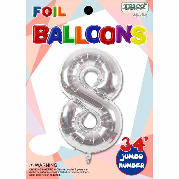 34-Inch Silver Number 8 Foil Balloon