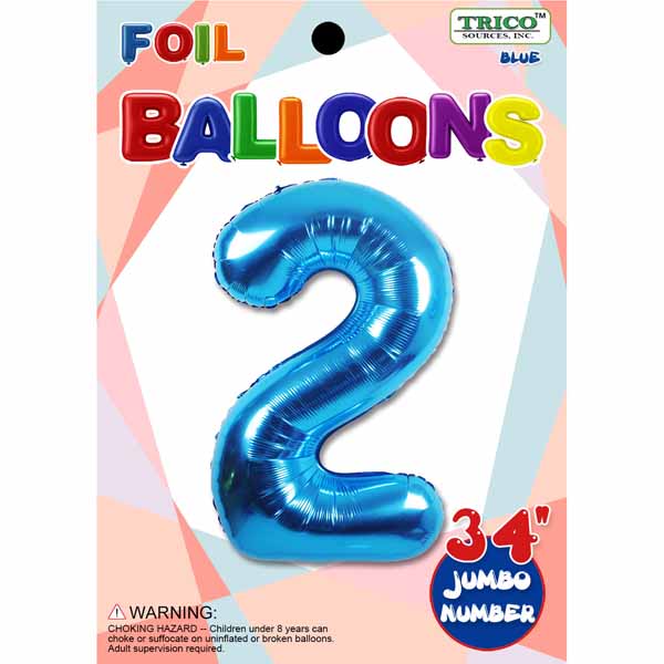 Blue Number 2 Foil Balloon, 34 Inch