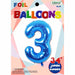 Blue Number 3 Foil Balloon, 34 Inch