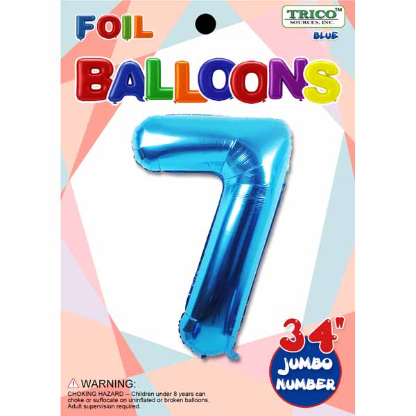 Blue Number 7 Foil Balloon, 34 Inch