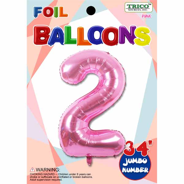 34-Inch Pink Number 2 Foil Balloon