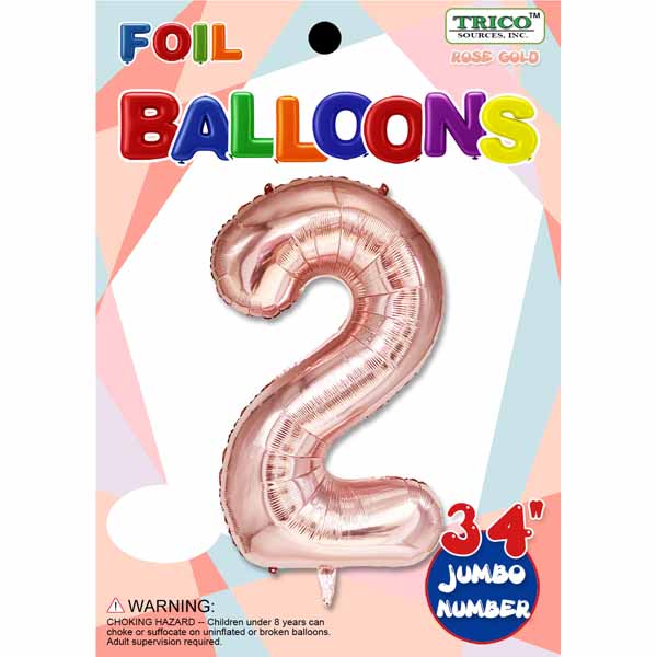 34-Inch Rose Gold Number 2 Foil Balloon