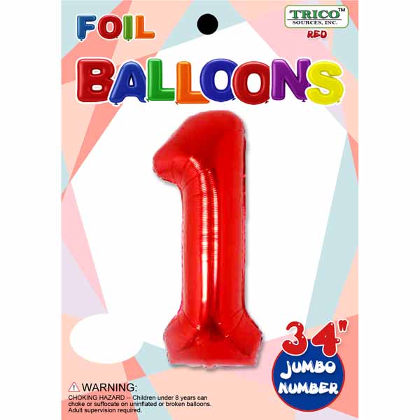 34 Inch Red Number 1 Foil Balloon