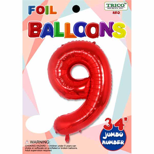 34-Inch Red Number 9 Foil Balloon