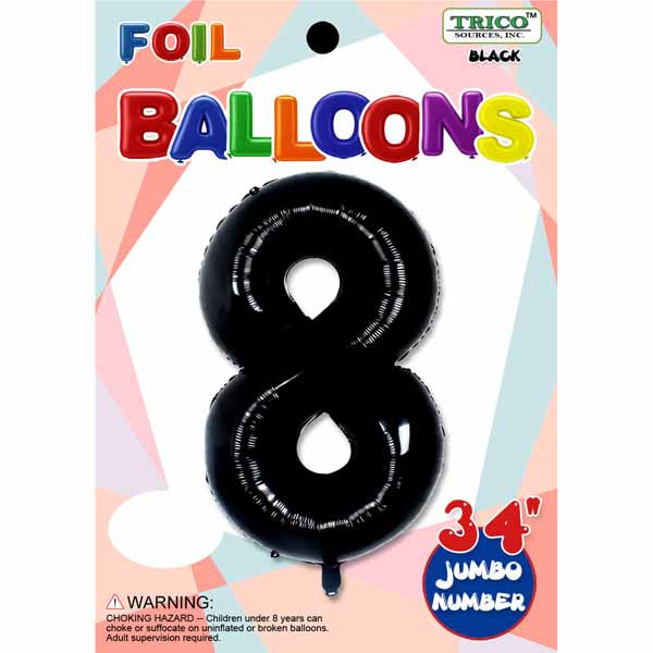 Black Number 8 Foil Balloon, 34 Inch