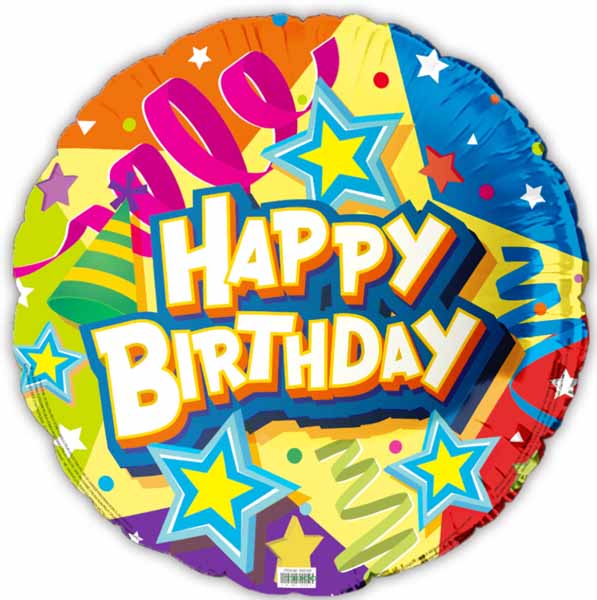 Happy Birthday Party Hat & Stars 18-Inch Foil Balloon