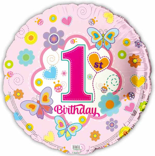 Happy 1st Birthday Pink 18-Inch Foil Balloon