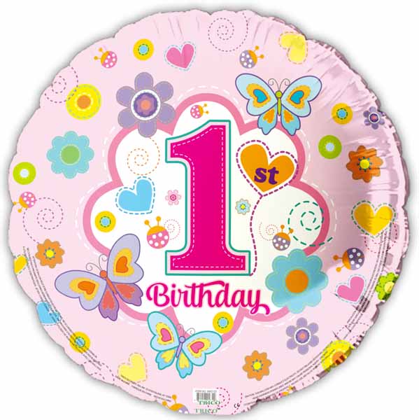 Happy 1st Birthday Pink 18-Inch Foil Balloon