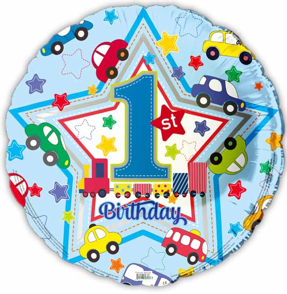 Blue Happy 1st Birthday 18-Inch Foil Balloon