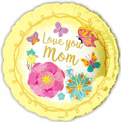 Love You Mom Yellow 18-Inch Foil Balloon