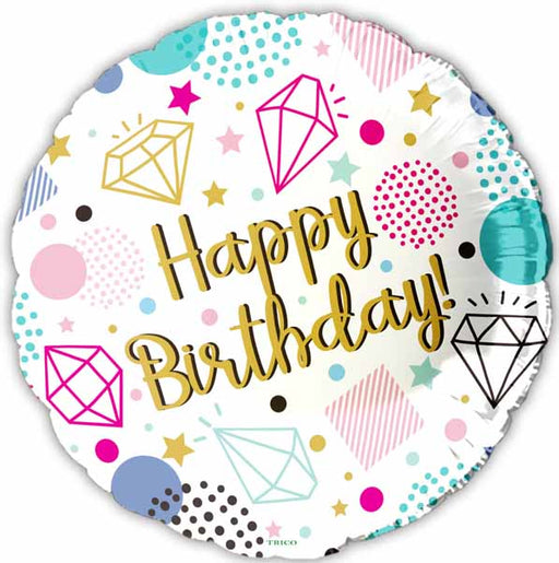 Happy Birthday Diamonds 18-Inch Foil Balloon