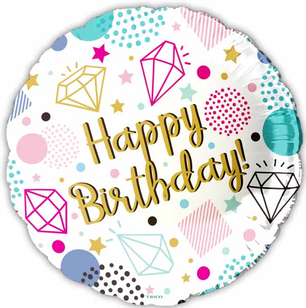 Happy Birthday Diamonds 18-Inch Foil Balloon