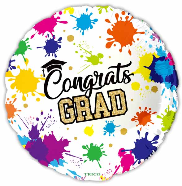 Congrats Grad Paint Splatter 18-Inch Round Foil Balloon