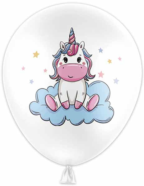 White Unicorn 12-Inch Latex Balloons, 6 Pack