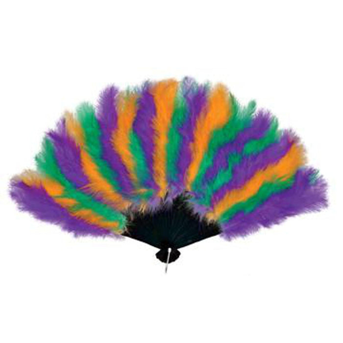 "Mardi Gras Feathered Fan: 12"X20""