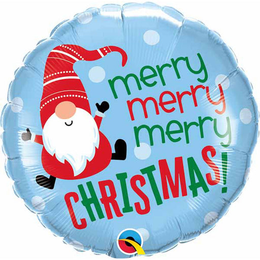 18" Round Merry Christmas Gnome Foil Balloon (5/Pk)